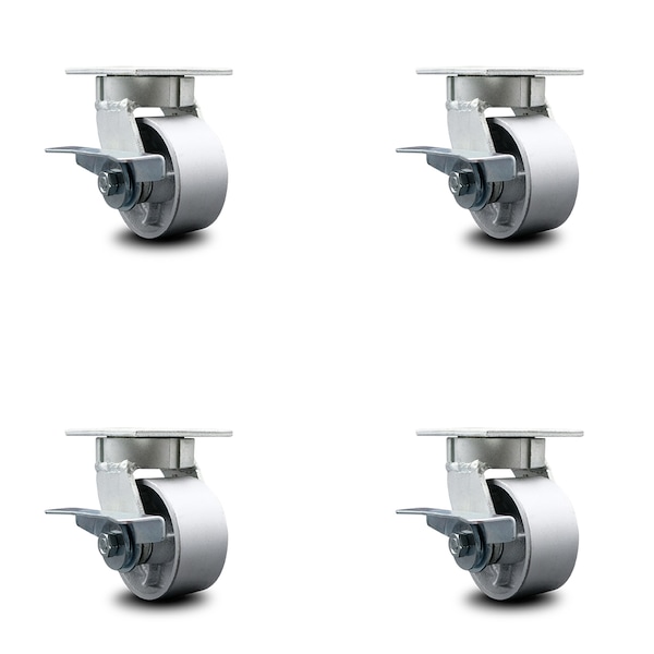 4 Inch Kingpinless Semi Steel Wheel Swivel Caster Set with Brakes